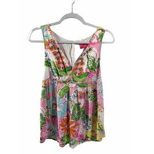 Lilly Pulitzer For Target Zip Back Floral Bright Nosey Posey Sleeveless Top XS